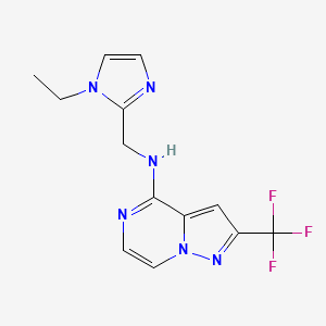 molecular formula C13H13F3N6 B7377938 N-[(1-ethylimidazol-2-yl)methyl]-2-(trifluoromethyl)pyrazolo[1,5-a]pyrazin-4-amine 