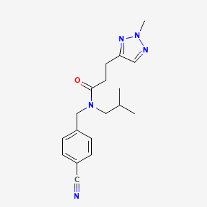 molecular formula C18H23N5O B7378050 N-[(4-cyanophenyl)methyl]-N-(2-methylpropyl)-3-(2-methyltriazol-4-yl)propanamide 