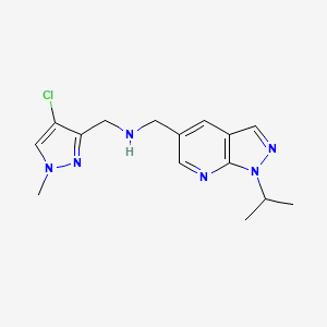 molecular formula C15H19ClN6 B7378182 N-[(4-chloro-1-methylpyrazol-3-yl)methyl]-1-(1-propan-2-ylpyrazolo[3,4-b]pyridin-5-yl)methanamine 