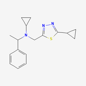 molecular formula C17H21N3S B7378319 N-[(5-cyclopropyl-1,3,4-thiadiazol-2-yl)methyl]-N-(1-phenylethyl)cyclopropanamine 