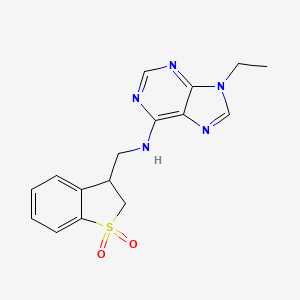molecular formula C16H17N5O2S B7378342 N-[(1,1-dioxo-2,3-dihydro-1-benzothiophen-3-yl)methyl]-9-ethylpurin-6-amine 
