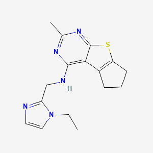 molecular formula C16H19N5S B7378362 N-[(1-ethylimidazol-2-yl)methyl]-10-methyl-7-thia-9,11-diazatricyclo[6.4.0.02,6]dodeca-1(12),2(6),8,10-tetraen-12-amine 