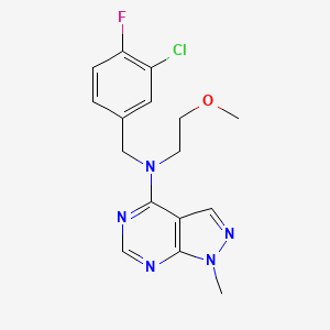 molecular formula C16H17ClFN5O B7378463 N-[(3-chloro-4-fluorophenyl)methyl]-N-(2-methoxyethyl)-1-methylpyrazolo[3,4-d]pyrimidin-4-amine 