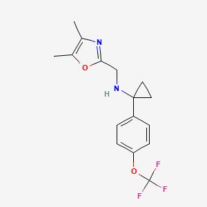 molecular formula C16H17F3N2O2 B7378500 N-[(4,5-dimethyl-1,3-oxazol-2-yl)methyl]-1-[4-(trifluoromethoxy)phenyl]cyclopropan-1-amine 