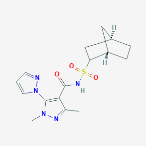 molecular formula C16H21N5O3S B7378670 N-[[(1S,4R)-2-bicyclo[2.2.1]heptanyl]sulfonyl]-1,3-dimethyl-5-pyrazol-1-ylpyrazole-4-carboxamide 