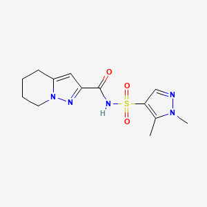 molecular formula C13H17N5O3S B7378750 N-(1,5-dimethylpyrazol-4-yl)sulfonyl-4,5,6,7-tetrahydropyrazolo[1,5-a]pyridine-2-carboxamide 