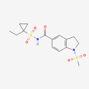 molecular formula C15H20N2O5S2 B7378759 N-(1-ethylcyclopropyl)sulfonyl-1-methylsulfonyl-2,3-dihydroindole-5-carboxamide 