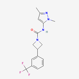 molecular formula C16H17F3N4O B7378768 N-(2,5-dimethylpyrazol-3-yl)-3-[3-(trifluoromethyl)phenyl]azetidine-1-carboxamide 