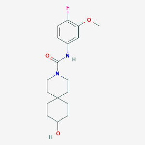 molecular formula C18H25FN2O3 B7378793 N-(4-fluoro-3-methoxyphenyl)-9-hydroxy-3-azaspiro[5.5]undecane-3-carboxamide 