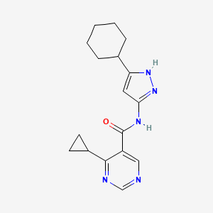 molecular formula C17H21N5O B7378867 N-(5-cyclohexyl-1H-pyrazol-3-yl)-4-cyclopropylpyrimidine-5-carboxamide 
