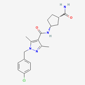 molecular formula C19H23ClN4O2 B7378939 N-[(1R,3S)-3-carbamoylcyclopentyl]-1-[(4-chlorophenyl)methyl]-3,5-dimethylpyrazole-4-carboxamide 