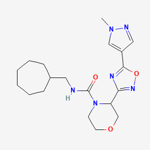 molecular formula C19H28N6O3 B7379193 N-(cycloheptylmethyl)-3-[5-(1-methylpyrazol-4-yl)-1,2,4-oxadiazol-3-yl]morpholine-4-carboxamide 