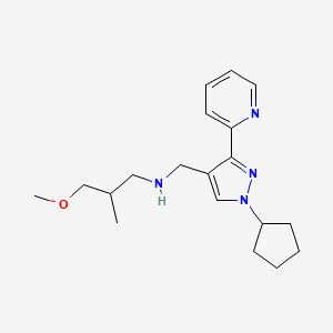 molecular formula C19H28N4O B7379198 N-[(1-cyclopentyl-3-pyridin-2-ylpyrazol-4-yl)methyl]-3-methoxy-2-methylpropan-1-amine 