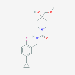 molecular formula C18H25FN2O3 B7379210 N-[(5-cyclopropyl-2-fluorophenyl)methyl]-4-hydroxy-4-(methoxymethyl)piperidine-1-carboxamide 
