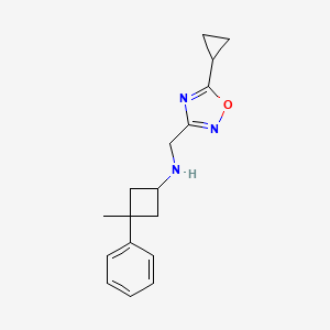 molecular formula C17H21N3O B7379244 N-[(5-cyclopropyl-1,2,4-oxadiazol-3-yl)methyl]-3-methyl-3-phenylcyclobutan-1-amine 
