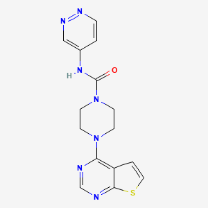 molecular formula C15H15N7OS B7379267 N-pyridazin-4-yl-4-thieno[2,3-d]pyrimidin-4-ylpiperazine-1-carboxamide 