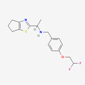molecular formula C17H20F2N2OS B7379319 N-[[4-(2,2-difluoroethoxy)phenyl]methyl]-1-(5,6-dihydro-4H-cyclopenta[d][1,3]thiazol-2-yl)ethanamine 