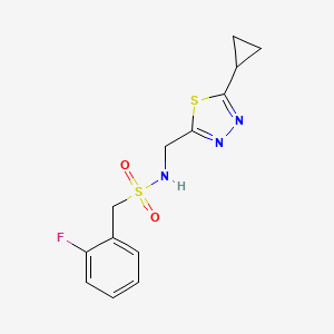 molecular formula C13H14FN3O2S2 B7379772 N-[(5-cyclopropyl-1,3,4-thiadiazol-2-yl)methyl]-1-(2-fluorophenyl)methanesulfonamide 