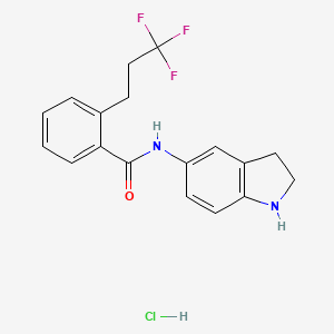 molecular formula C18H18ClF3N2O B7380182 N-(2,3-dihydro-1H-indol-5-yl)-2-(3,3,3-trifluoropropyl)benzamide;hydrochloride 