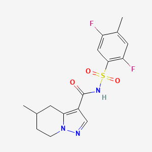 molecular formula C16H17F2N3O3S B7381011 N-(2,5-difluoro-4-methylphenyl)sulfonyl-5-methyl-4,5,6,7-tetrahydropyrazolo[1,5-a]pyridine-3-carboxamide 