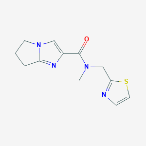 molecular formula C12H14N4OS B7381350 N-methyl-N-(1,3-thiazol-2-ylmethyl)-6,7-dihydro-5H-pyrrolo[1,2-a]imidazole-2-carboxamide 
