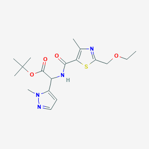 molecular formula C18H26N4O4S B7381371 Tert-butyl 2-[[2-(ethoxymethyl)-4-methyl-1,3-thiazole-5-carbonyl]amino]-2-(2-methylpyrazol-3-yl)acetate 