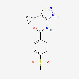 molecular formula C14H15N3O3S B7381386 N-(4-cyclopropyl-1H-pyrazol-5-yl)-4-methylsulfonylbenzamide 