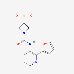 molecular formula C14H15N3O4S B7381676 N-[2-(furan-2-yl)pyridin-3-yl]-3-methylsulfonylazetidine-1-carboxamide 