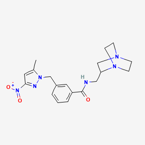 molecular formula C19H24N6O3 B7381736 N-(1,4-diazabicyclo[2.2.2]octan-2-ylmethyl)-3-[(5-methyl-3-nitropyrazol-1-yl)methyl]benzamide 