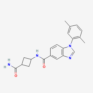 molecular formula C21H22N4O2 B7382511 N-(3-carbamoylcyclobutyl)-1-(2,5-dimethylphenyl)benzimidazole-5-carboxamide 