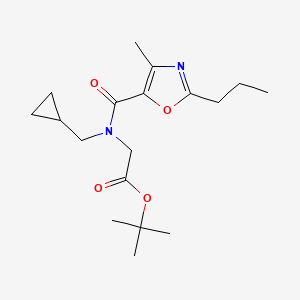 molecular formula C18H28N2O4 B7382518 Tert-butyl 2-[cyclopropylmethyl-(4-methyl-2-propyl-1,3-oxazole-5-carbonyl)amino]acetate 