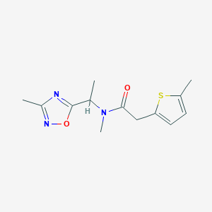 molecular formula C13H17N3O2S B7382620 N-methyl-N-[1-(3-methyl-1,2,4-oxadiazol-5-yl)ethyl]-2-(5-methylthiophen-2-yl)acetamide 