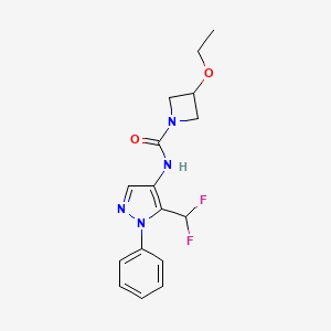 molecular formula C16H18F2N4O2 B7382662 N-[5-(difluoromethyl)-1-phenylpyrazol-4-yl]-3-ethoxyazetidine-1-carboxamide 
