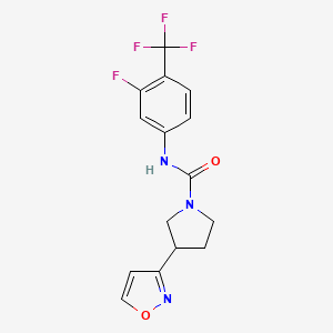 molecular formula C15H13F4N3O2 B7382999 N-[3-fluoro-4-(trifluoromethyl)phenyl]-3-(1,2-oxazol-3-yl)pyrrolidine-1-carboxamide 