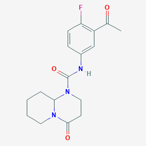 molecular formula C17H20FN3O3 B7383371 N-(3-acetyl-4-fluorophenyl)-4-oxo-3,6,7,8,9,9a-hexahydro-2H-pyrido[1,2-a]pyrimidine-1-carboxamide 