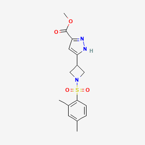 molecular formula C16H19N3O4S B7383432 methyl 5-[1-(2,4-dimethylphenyl)sulfonylazetidin-3-yl]-1H-pyrazole-3-carboxylate 