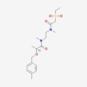 molecular formula C19H30N2O5S B7383579 N-[2-[(2-ethylsulfonylacetyl)-methylamino]ethyl]-N-methyl-2-[(4-methylphenyl)methoxy]propanamide 