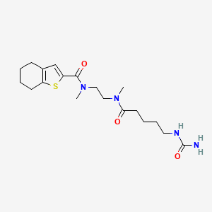 molecular formula C19H30N4O3S B7383614 N-[2-[5-(carbamoylamino)pentanoyl-methylamino]ethyl]-N-methyl-4,5,6,7-tetrahydro-1-benzothiophene-2-carboxamide 