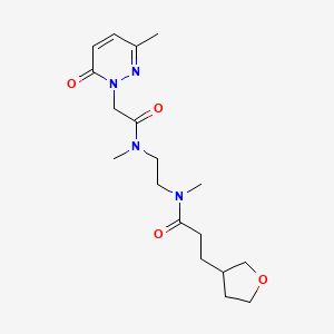 molecular formula C18H28N4O4 B7383679 N-methyl-N-[2-[methyl-[2-(3-methyl-6-oxopyridazin-1-yl)acetyl]amino]ethyl]-3-(oxolan-3-yl)propanamide 