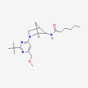 molecular formula C21H34N4O2 B7383702 N-[2-[2-tert-butyl-6-(methoxymethyl)pyrimidin-4-yl]-2-azabicyclo[2.1.1]hexan-5-yl]hexanamide 