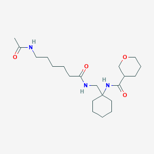molecular formula C21H37N3O4 B7383734 N-[1-[(6-acetamidohexanoylamino)methyl]cyclohexyl]oxane-3-carboxamide 