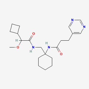 molecular formula C21H32N4O3 B7383735 N-[1-[[(2-cyclobutyl-2-methoxyacetyl)amino]methyl]cyclohexyl]-3-pyrimidin-5-ylpropanamide 
