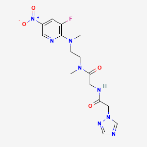molecular formula C15H19FN8O4 B7383903 N-[2-[(3-fluoro-5-nitropyridin-2-yl)-methylamino]ethyl]-N-methyl-2-[[2-(1,2,4-triazol-1-yl)acetyl]amino]acetamide 