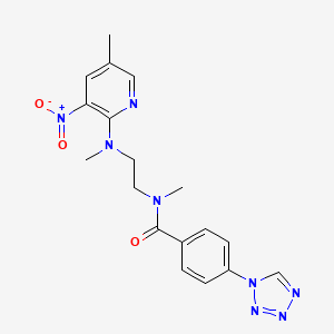 molecular formula C18H20N8O3 B7383908 N-methyl-N-[2-[methyl-(5-methyl-3-nitropyridin-2-yl)amino]ethyl]-4-(tetrazol-1-yl)benzamide 