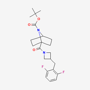 molecular formula C22H28F2N2O3 B7383919 Tert-butyl 1-[3-[(2,6-difluorophenyl)methyl]azetidine-1-carbonyl]-7-azabicyclo[2.2.1]heptane-7-carboxylate 