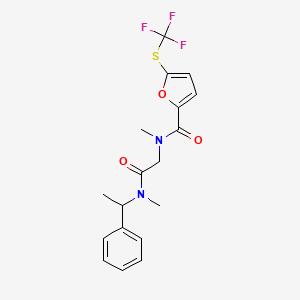 molecular formula C18H19F3N2O3S B7384056 N-methyl-N-[2-[methyl(1-phenylethyl)amino]-2-oxoethyl]-5-(trifluoromethylsulfanyl)furan-2-carboxamide 