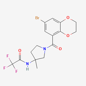 molecular formula C16H16BrF3N2O4 B7384075 N-[1-(7-bromo-2,3-dihydro-1,4-benzodioxine-5-carbonyl)-3-methylpyrrolidin-3-yl]-2,2,2-trifluoroacetamide 