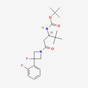 molecular formula C21H30F2N2O3 B7384087 tert-butyl N-[1-[3-fluoro-3-(2-fluorophenyl)azetidin-1-yl]-4,4-dimethyl-1-oxopentan-3-yl]carbamate 