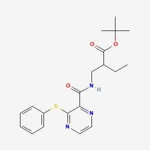 molecular formula C20H25N3O3S B7384120 Tert-butyl 2-[[(3-phenylsulfanylpyrazine-2-carbonyl)amino]methyl]butanoate 