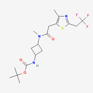 molecular formula C18H26F3N3O3S B7384138 tert-butyl N-[3-[methyl-[2-[4-methyl-2-(2,2,2-trifluoroethyl)-1,3-thiazol-5-yl]acetyl]amino]cyclobutyl]carbamate 